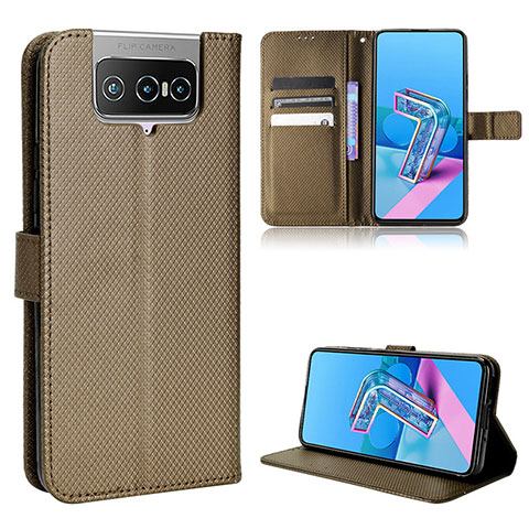 Custodia Portafoglio In Pelle Cover con Supporto BY1 per Asus ZenFone 8 Flip ZS672KS Marrone