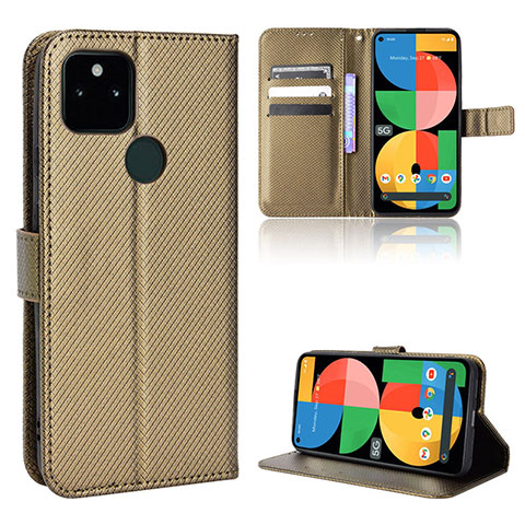 Custodia Portafoglio In Pelle Cover con Supporto BY1 per Google Pixel 5a 5G Marrone