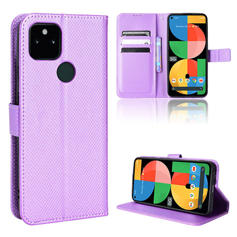 Custodia Portafoglio In Pelle Cover con Supporto BY1 per Google Pixel 5a 5G Viola