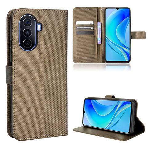 Custodia Portafoglio In Pelle Cover con Supporto BY1 per Huawei Enjoy 50 Marrone