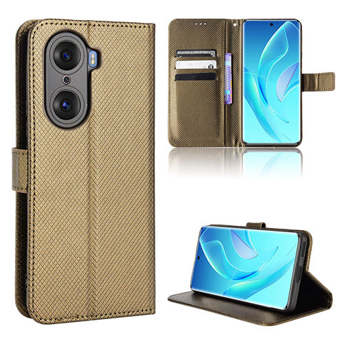 Custodia Portafoglio In Pelle Cover con Supporto BY1 per Huawei Honor 60 5G Marrone