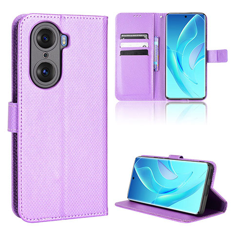 Custodia Portafoglio In Pelle Cover con Supporto BY1 per Huawei Honor 60 5G Viola