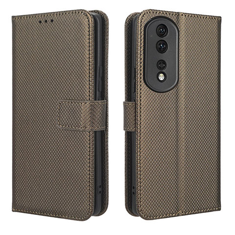 Custodia Portafoglio In Pelle Cover con Supporto BY1 per Huawei Honor 80 Pro 5G Marrone