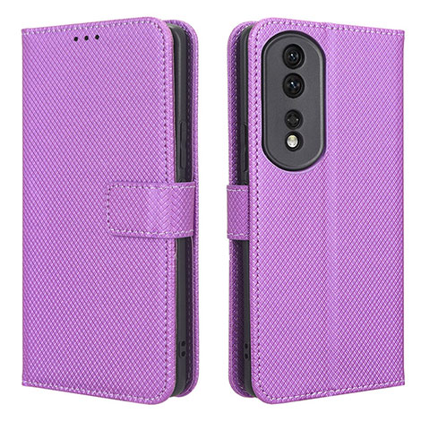 Custodia Portafoglio In Pelle Cover con Supporto BY1 per Huawei Honor 80 Pro 5G Viola