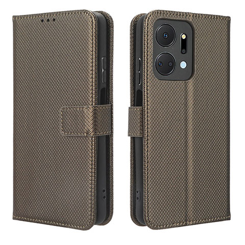 Custodia Portafoglio In Pelle Cover con Supporto BY1 per Huawei Honor X7a Marrone