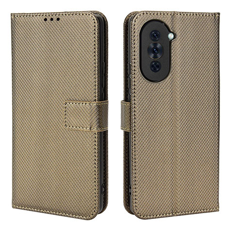 Custodia Portafoglio In Pelle Cover con Supporto BY1 per Huawei Nova 10 Pro Marrone