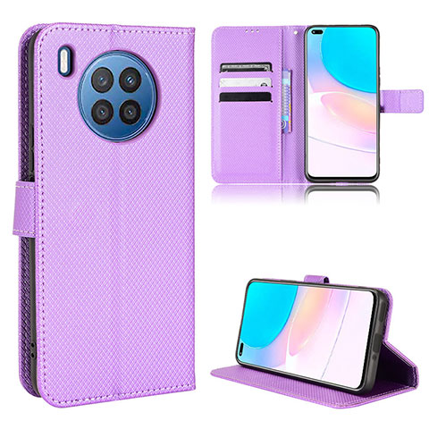 Custodia Portafoglio In Pelle Cover con Supporto BY1 per Huawei Nova 8i Viola