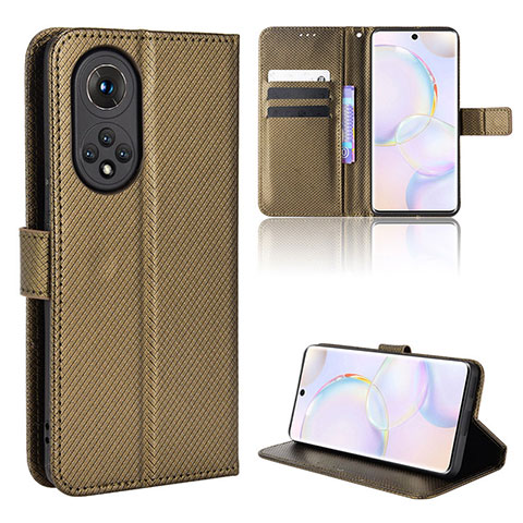 Custodia Portafoglio In Pelle Cover con Supporto BY1 per Huawei Nova 9 Marrone