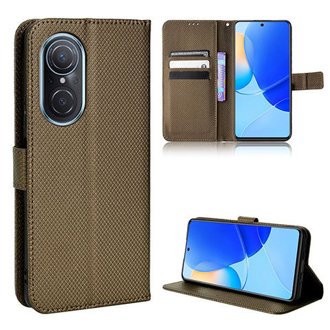 Custodia Portafoglio In Pelle Cover con Supporto BY1 per Huawei Nova 9 SE Marrone