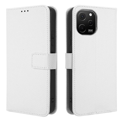 Custodia Portafoglio In Pelle Cover con Supporto BY1 per Huawei Nova Y61 Bianco