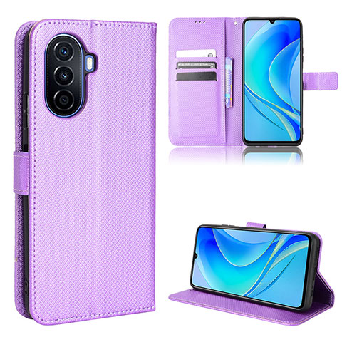 Custodia Portafoglio In Pelle Cover con Supporto BY1 per Huawei Nova Y70 Plus Viola