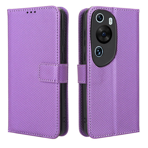 Custodia Portafoglio In Pelle Cover con Supporto BY1 per Huawei P60 Art Viola