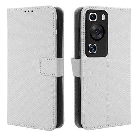 Custodia Portafoglio In Pelle Cover con Supporto BY1 per Huawei P60 Bianco