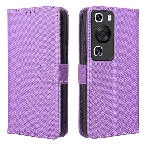 Custodia Portafoglio In Pelle Cover con Supporto BY1 per Huawei P60 Pro Viola