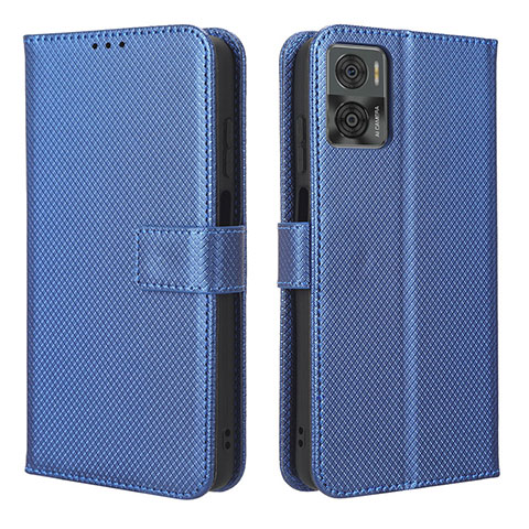 Custodia Portafoglio In Pelle Cover con Supporto BY1 per Motorola Moto E22 Blu