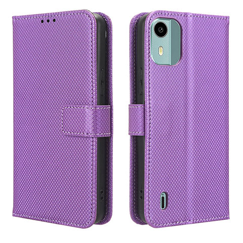 Custodia Portafoglio In Pelle Cover con Supporto BY1 per Nokia C12 Plus Viola