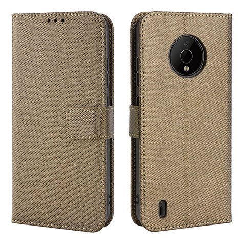 Custodia Portafoglio In Pelle Cover con Supporto BY1 per Nokia C200 Marrone