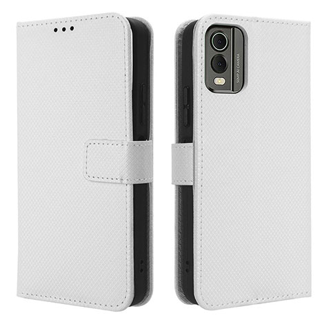 Custodia Portafoglio In Pelle Cover con Supporto BY1 per Nokia C32 Bianco