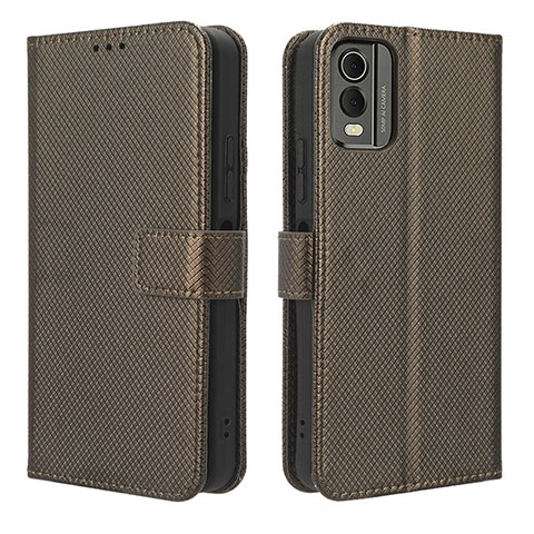 Custodia Portafoglio In Pelle Cover con Supporto BY1 per Nokia C32 Marrone