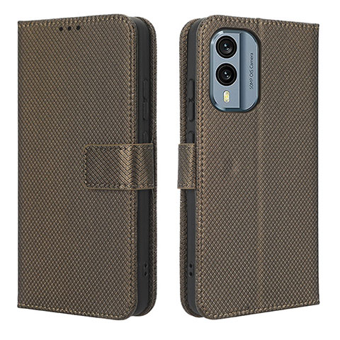 Custodia Portafoglio In Pelle Cover con Supporto BY1 per Nokia X30 5G Marrone