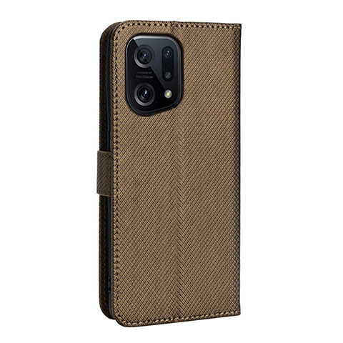 Custodia Portafoglio In Pelle Cover con Supporto BY1 per Oppo Find X5 5G Marrone