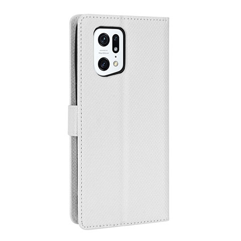 Custodia Portafoglio In Pelle Cover con Supporto BY1 per Oppo Find X5 Pro 5G Bianco