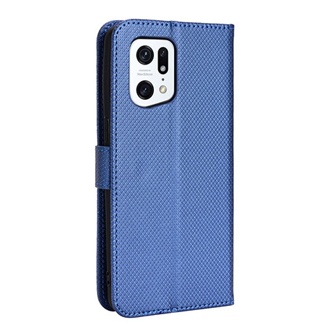 Custodia Portafoglio In Pelle Cover con Supporto BY1 per Oppo Find X5 Pro 5G Blu