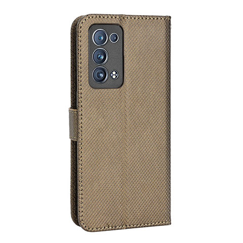 Custodia Portafoglio In Pelle Cover con Supporto BY1 per Oppo Reno6 Pro 5G Marrone