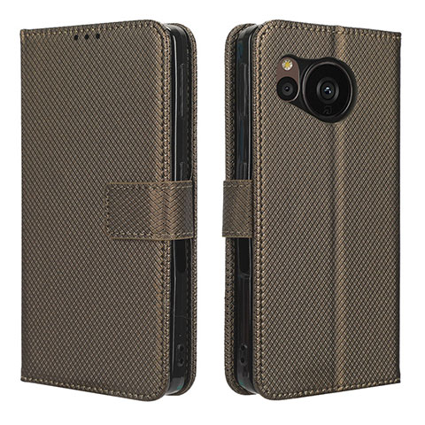 Custodia Portafoglio In Pelle Cover con Supporto BY1 per Sharp Aquos Sense7 Plus Marrone