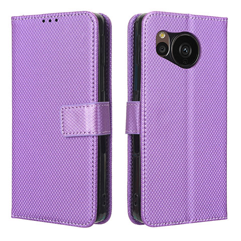 Custodia Portafoglio In Pelle Cover con Supporto BY1 per Sharp Aquos Sense7 Plus Viola