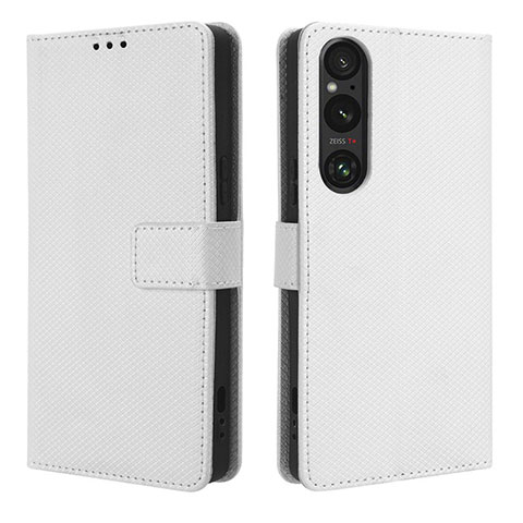 Custodia Portafoglio In Pelle Cover con Supporto BY1 per Sony Xperia 1 V Bianco