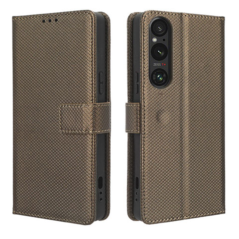 Custodia Portafoglio In Pelle Cover con Supporto BY1 per Sony Xperia 1 V Marrone