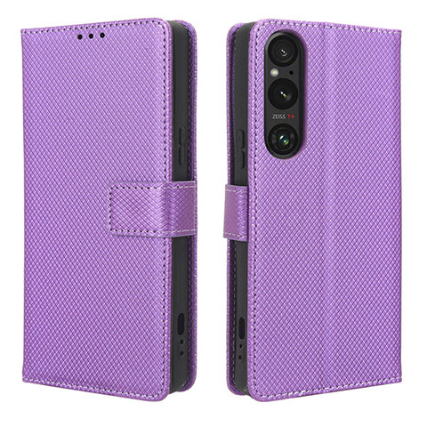 Custodia Portafoglio In Pelle Cover con Supporto BY1 per Sony Xperia 1 V Viola