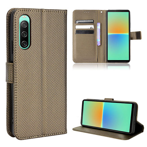 Custodia Portafoglio In Pelle Cover con Supporto BY1 per Sony Xperia 10 V Marrone