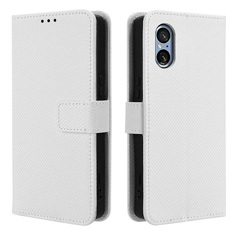 Custodia Portafoglio In Pelle Cover con Supporto BY1 per Sony Xperia 5 V Bianco