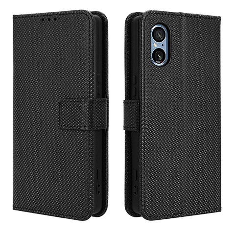 Custodia Portafoglio In Pelle Cover con Supporto BY1 per Sony Xperia 5 V Nero