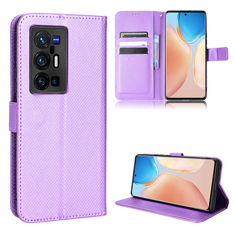 Custodia Portafoglio In Pelle Cover con Supporto BY1 per Vivo X70 Pro+ Plus 5G Viola