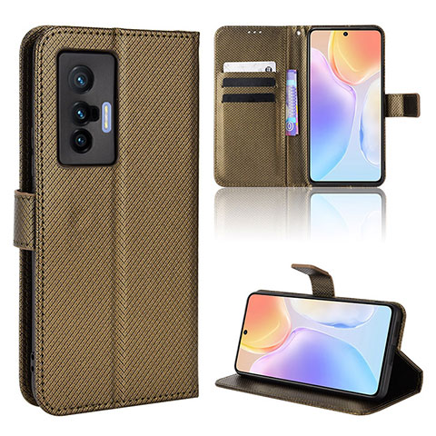 Custodia Portafoglio In Pelle Cover con Supporto BY1 per Vivo X70t Marrone