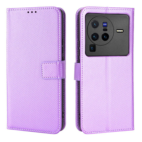 Custodia Portafoglio In Pelle Cover con Supporto BY1 per Vivo X80 Pro 5G Viola