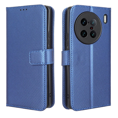 Custodia Portafoglio In Pelle Cover con Supporto BY1 per Vivo X90 Pro+ Plus 5G Blu