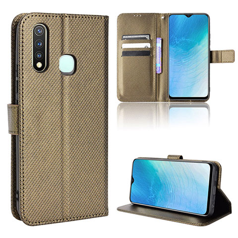 Custodia Portafoglio In Pelle Cover con Supporto BY1 per Vivo Y5s Marrone