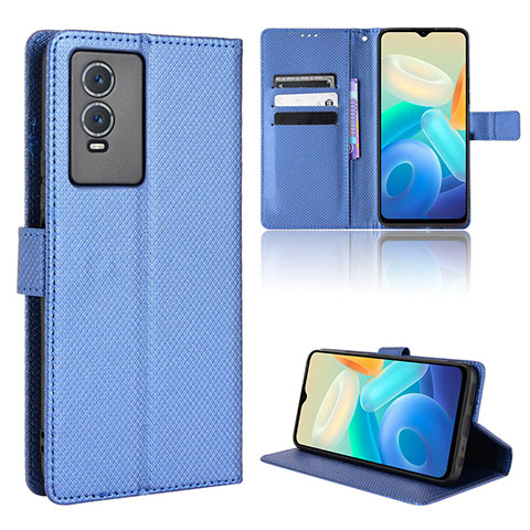 Custodia Portafoglio In Pelle Cover con Supporto BY1 per Vivo Y76s 5G Blu