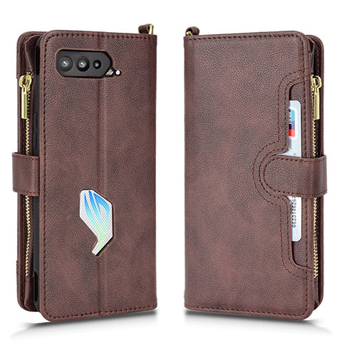 Custodia Portafoglio In Pelle Cover con Supporto BY2 per Asus ROG Phone 5 ZS673KS Marrone