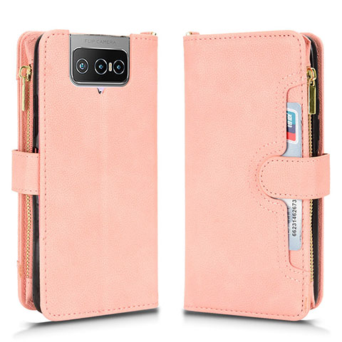 Custodia Portafoglio In Pelle Cover con Supporto BY2 per Asus ZenFone 8 Flip ZS672KS Oro Rosa