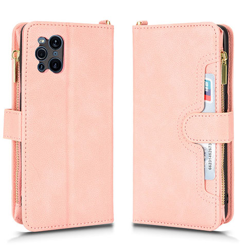 Custodia Portafoglio In Pelle Cover con Supporto BY2 per Oppo Find X3 Pro 5G Oro Rosa