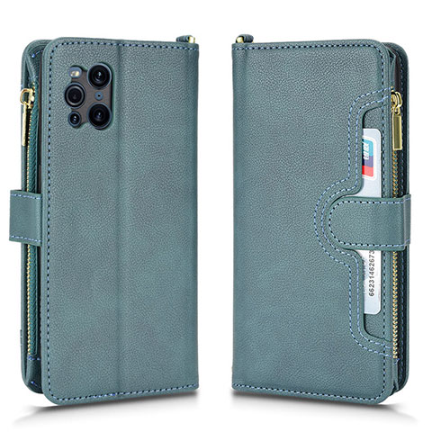 Custodia Portafoglio In Pelle Cover con Supporto BY2 per Oppo Find X3 Pro 5G Verde