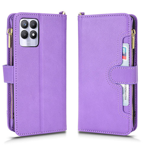 Custodia Portafoglio In Pelle Cover con Supporto BY2 per Realme 8i Viola