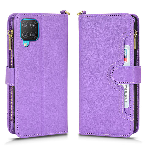 Custodia Portafoglio In Pelle Cover con Supporto BY2 per Samsung Galaxy A12 Nacho Viola