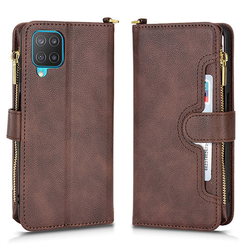 Custodia Portafoglio In Pelle Cover con Supporto BY2 per Samsung Galaxy F12 Marrone