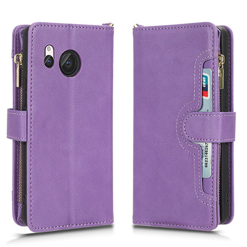 Custodia Portafoglio In Pelle Cover con Supporto BY2 per Sharp Aquos R8s Viola